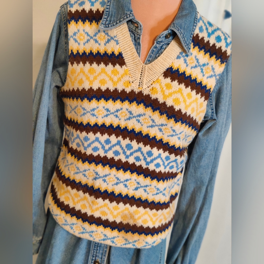 Menswear Grandpa Sweater Vest Vintage 70s unisex Academia jumper chic  SM